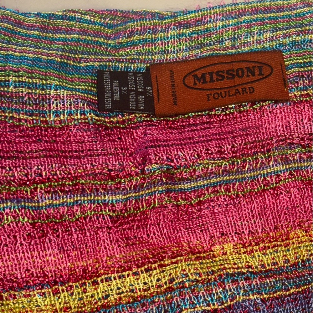 MISSONI Multi Color Metallic Scarf Stole Wrap Pink Blue Green Yellow Purple - Picture 6 of 10